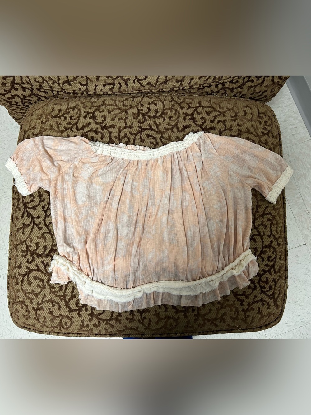Free People Boho Off Shoulder Peasant Top Ruffle Trim Small - Picture 4 of 5